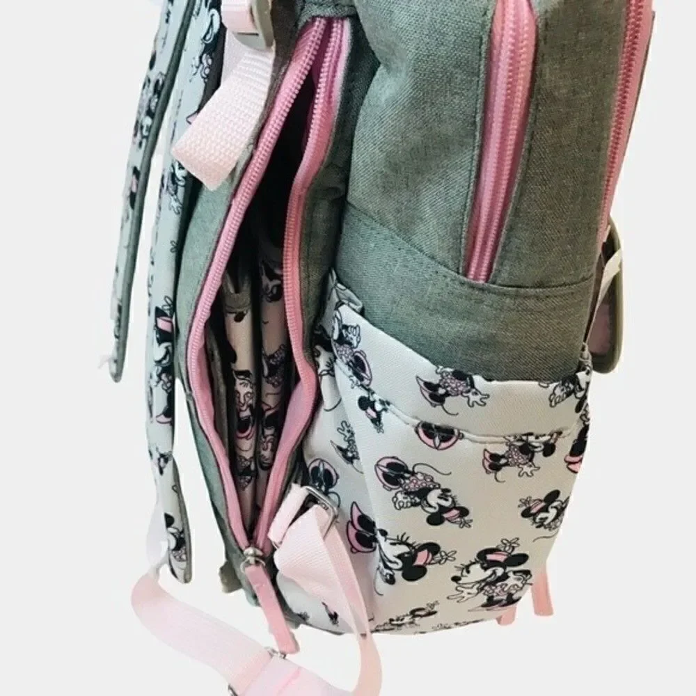 New! Disney Baby Minnie Mouse Multi-Piece Diaper Backpack Changing Pad Bag Set
